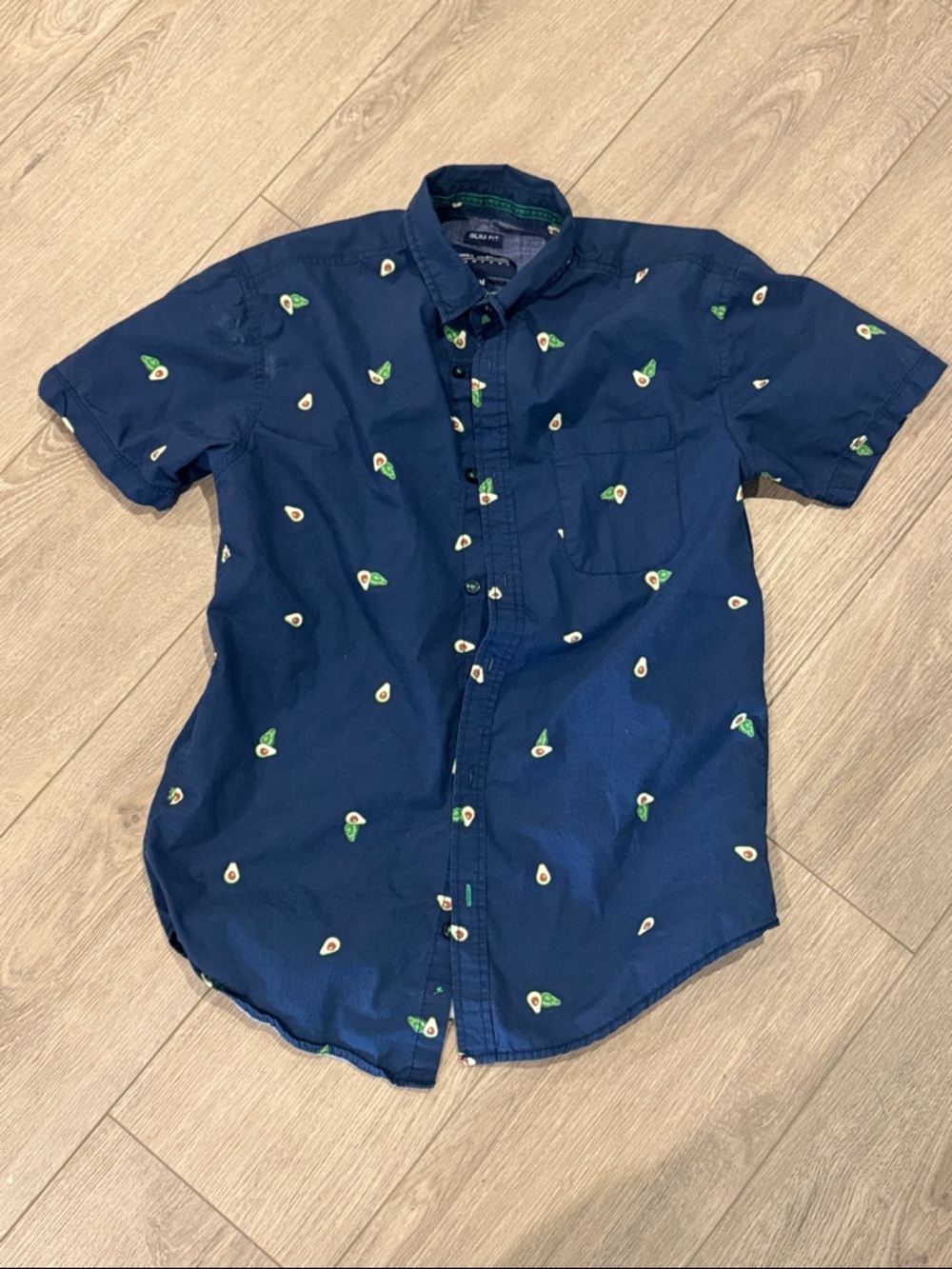 Short-Sleeve Navy Button-Down Shirt with Avocado Print